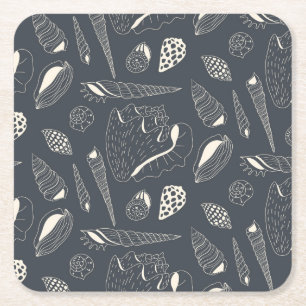 Seamless pattern with sea shells square paper coaster