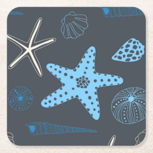 Seamless pattern with sea shells square paper coaster