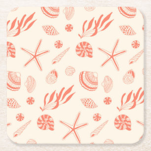 Seamless pattern with sea shells square paper coaster