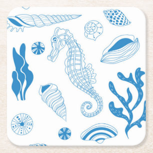 Seamless pattern with sea shells square paper coaster