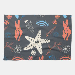 Seamless pattern with sea shells tea towel