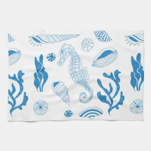 Seamless pattern with sea shells tea towel