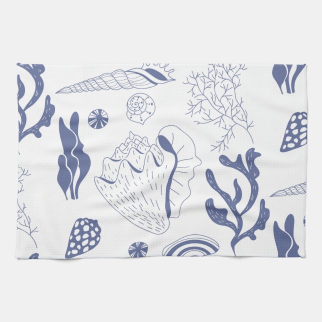 Seamless pattern with sea shells tea towel (Horizontal)
