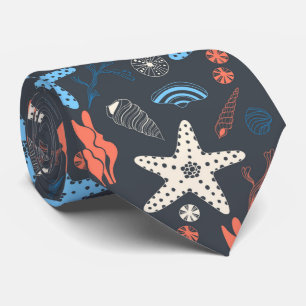 Seamless pattern with sea shells tie