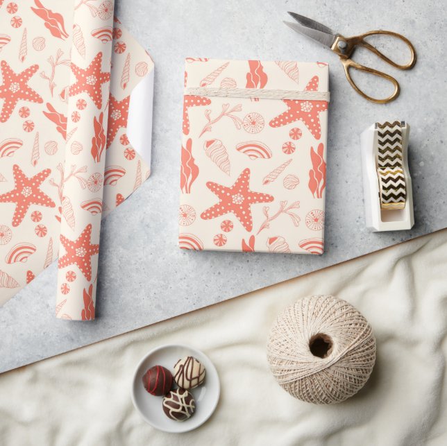 Seamless pattern with sea shells wrapping paper (Crafts)