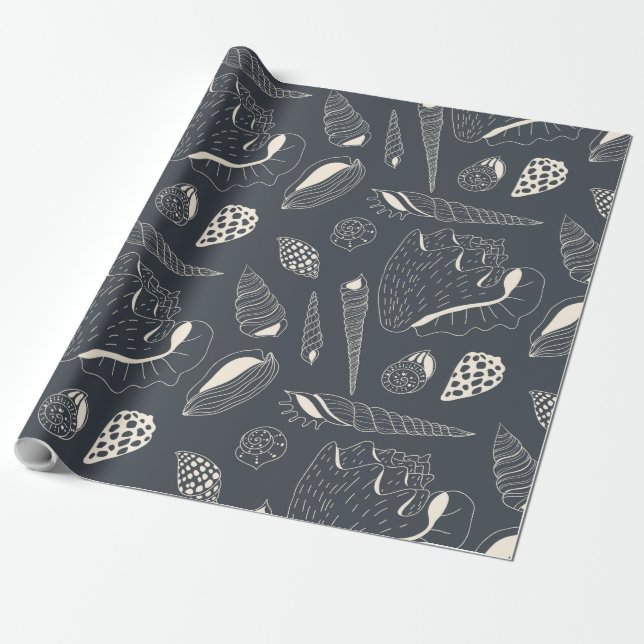 Seamless pattern with sea shells wrapping paper (Unrolled)