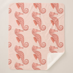 Seamless pattern with seahorse doodle ornament. Pi Sherpa Blanket