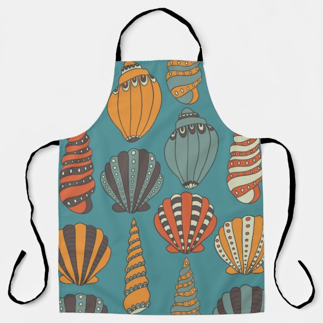 Seamless pattern with seashells, hand drawn icons  apron (Front)