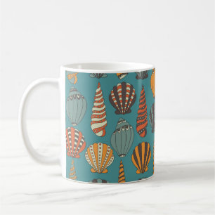Seamless pattern with seashells, hand drawn icons  coffee mug