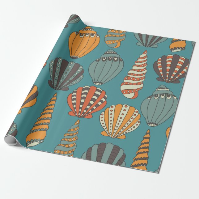Seamless pattern with seashells, hand drawn icons  wrapping paper (Unrolled)