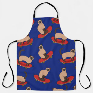 Seamless pattern with siamese cats on skateboards. apron