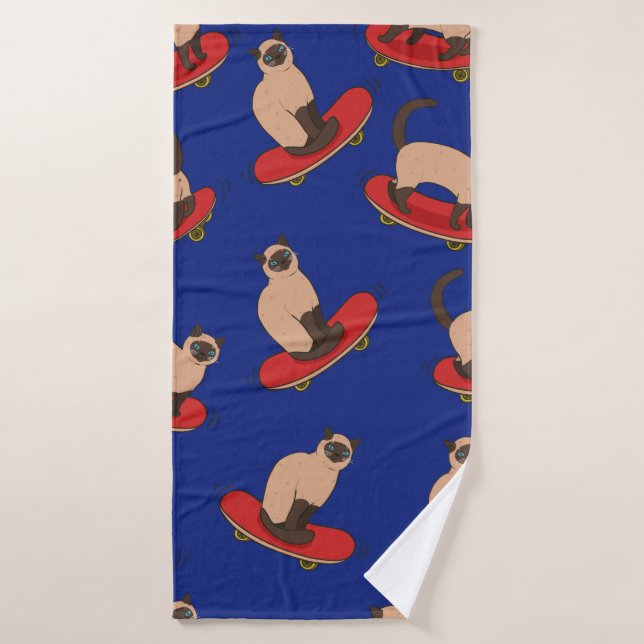 Seamless pattern with siamese cats on skateboards. bath towel (Bath Towel)