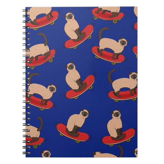 Seamless pattern with siamese cats on skateboards. notebook (Front)