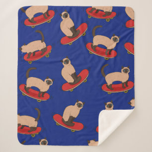 Seamless pattern with siamese cats on skateboards. sherpa blanket