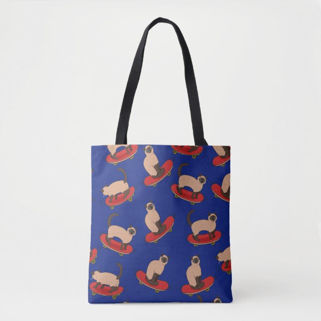 Seamless pattern with siamese cats on skateboards. tote bag (Front)