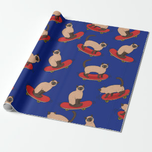 Seamless pattern with siamese cats on skateboards. wrapping paper