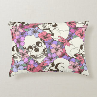 Seamless pattern with skulls fnd flowers decorative cushion