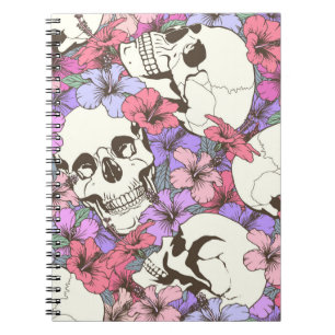 Seamless pattern with skulls fnd flowers notebook