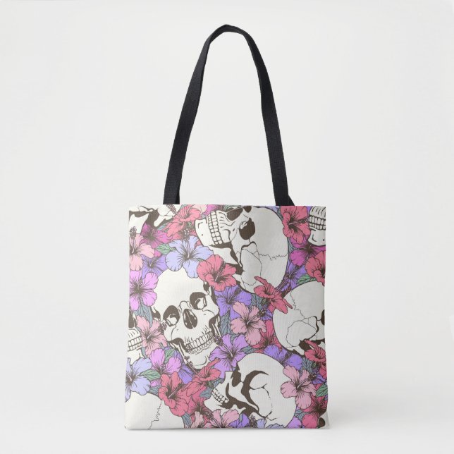 Seamless pattern with skulls fnd flowers tote bag (Front)