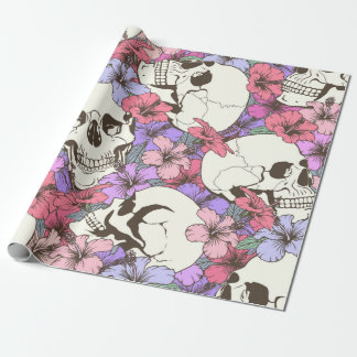 Seamless pattern with skulls fnd flowers wrapping paper