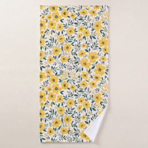 Seamless pattern with small yellow flowers bath towel