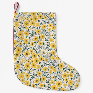 Seamless pattern with small yellow flowers christmas stocking