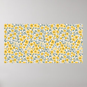 Seamless pattern with small yellow flowers poster