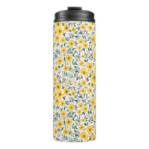 Seamless pattern with small yellow flowers thermal tumbler