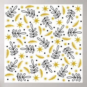 Seamless pattern with snowflakes and fir branches. poster