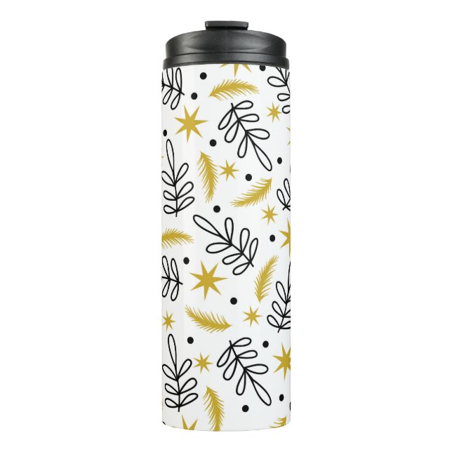 Seamless pattern with snowflakes and fir branches. thermal tumbler (Front)