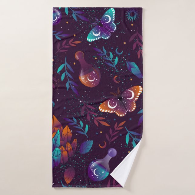 Seamless pattern with space butterfly, crystals, h bath towel (Bath Towel)