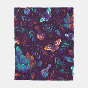 Seamless pattern with space butterfly, crystals, h fleece blanket