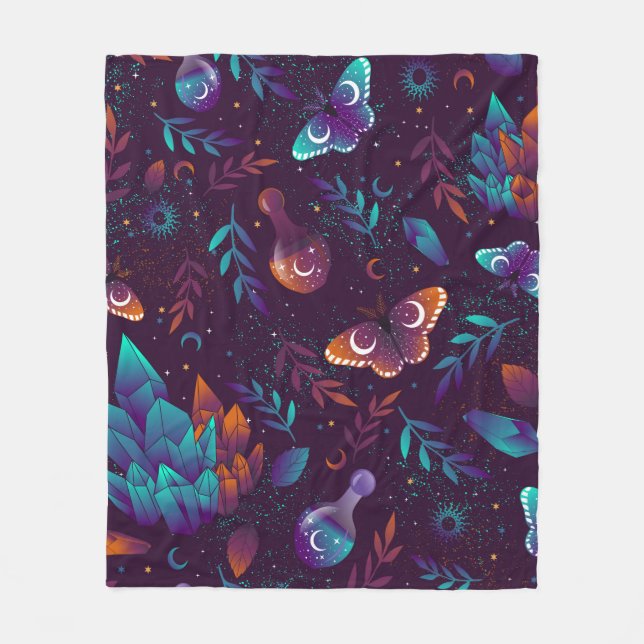 Seamless pattern with space butterfly, crystals, h fleece blanket (Front)