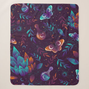 Seamless pattern with space butterfly, crystals, h sherpa blanket