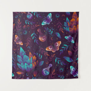 Seamless pattern with space butterfly, crystals, h tapestry
