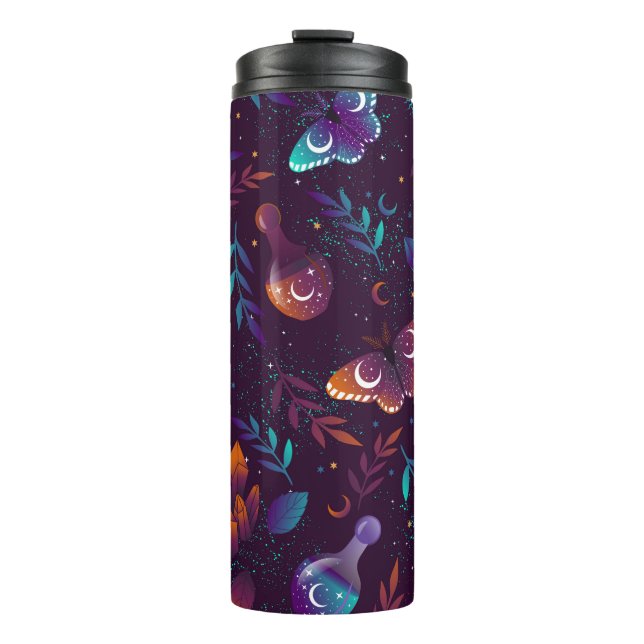 Seamless pattern with space butterfly, crystals, h thermal tumbler (Front)