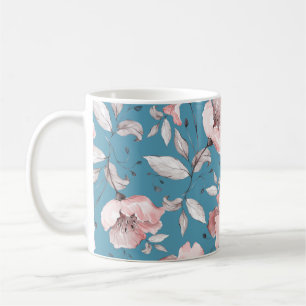 Seamless pattern with spring flowers and leaves. H Coffee Mug