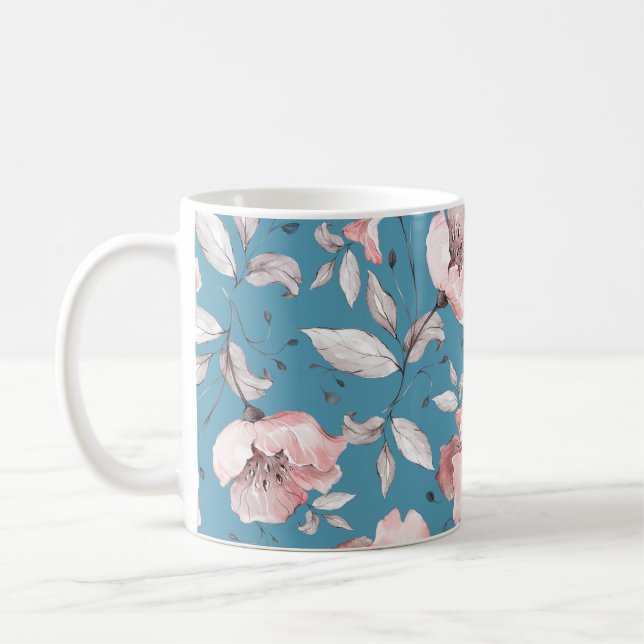 Seamless pattern with spring flowers and leaves. H Coffee Mug (Left)