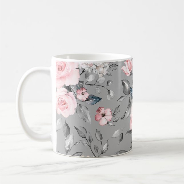 Seamless pattern with spring flowers and leaves. H Coffee Mug (Left)