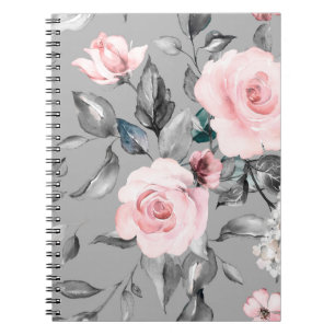 Seamless pattern with spring flowers and leaves. H Notebook