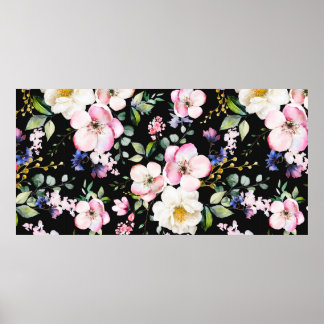 Seamless pattern with spring flowers and leaves. H Poster