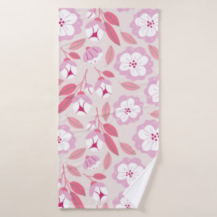 Seamless pattern with spring flowers herbs leaves bath towel