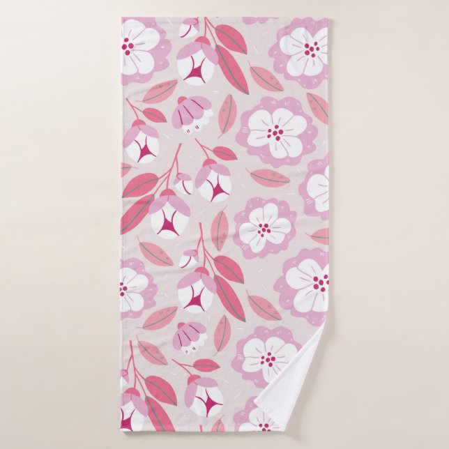 Seamless pattern with spring flowers herbs leaves bath towel (Bath Towel)