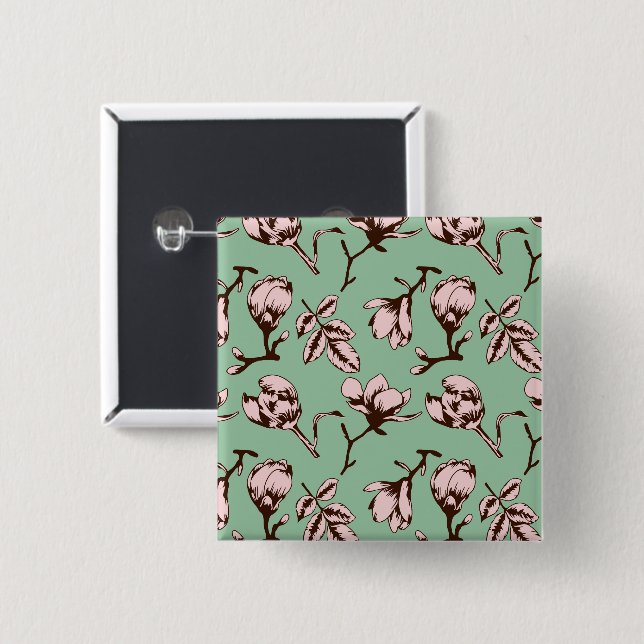 Seamless pattern with spring tree flower buds 15 cm square badge (Front & Back)