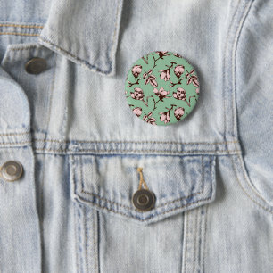 Seamless pattern with spring tree flower buds 6 cm round badge