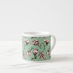 Seamless pattern with spring tree flower buds espresso cup