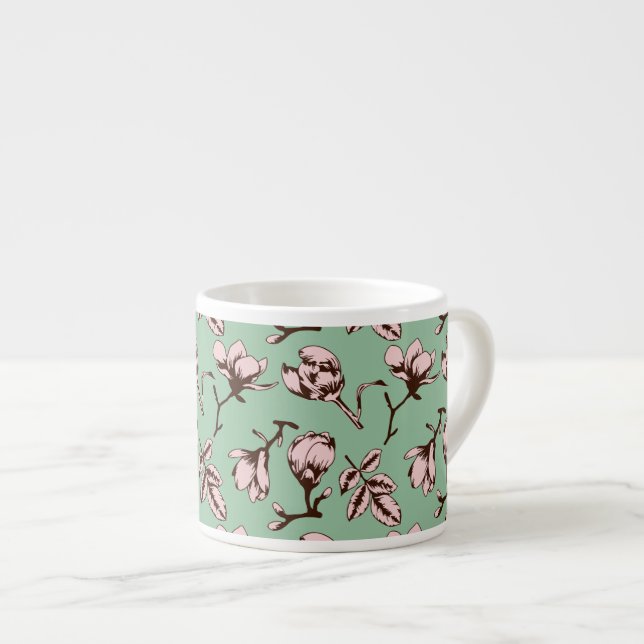 Seamless pattern with spring tree flower buds espresso cup (Front Right)