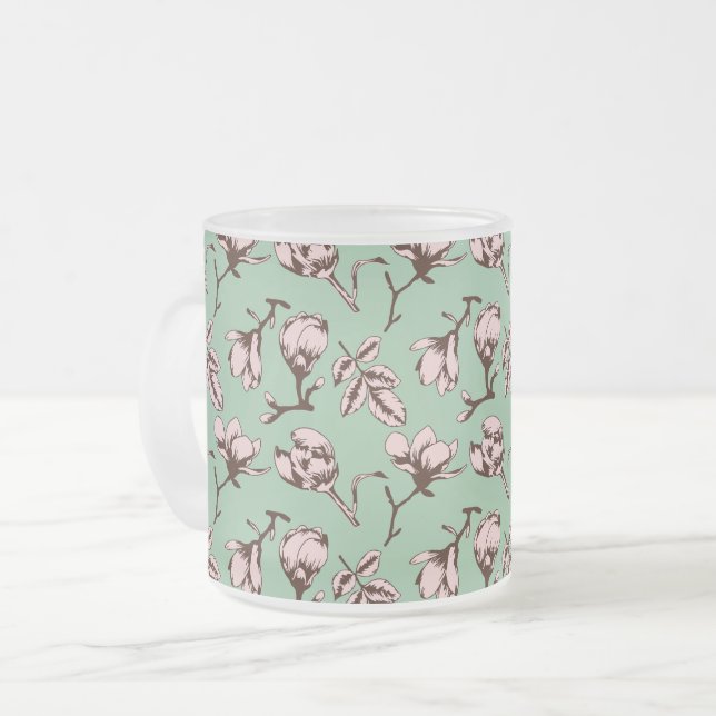 Seamless pattern with spring tree flower buds frosted glass coffee mug (Front Left)