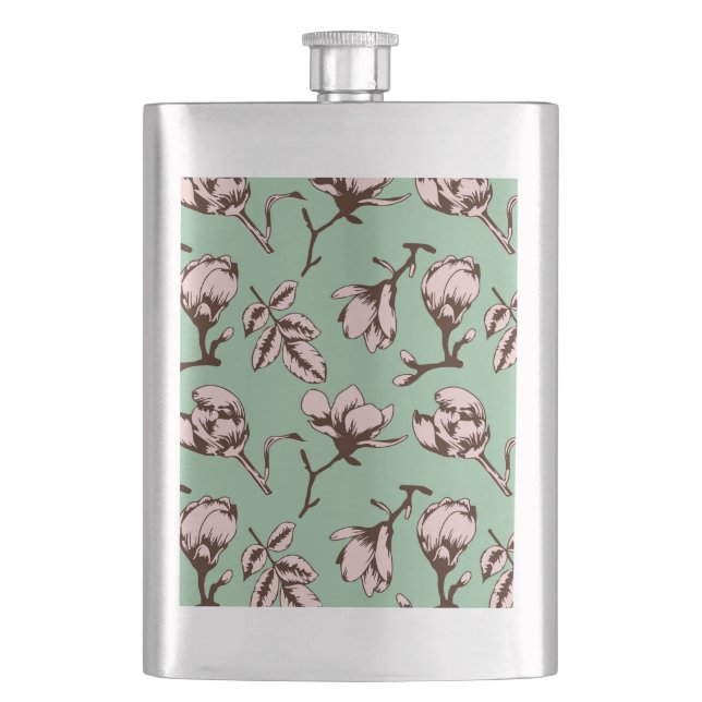Seamless pattern with spring tree flower buds hip flask (Front)