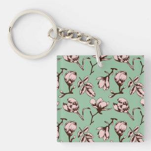 Seamless pattern with spring tree flower buds key ring